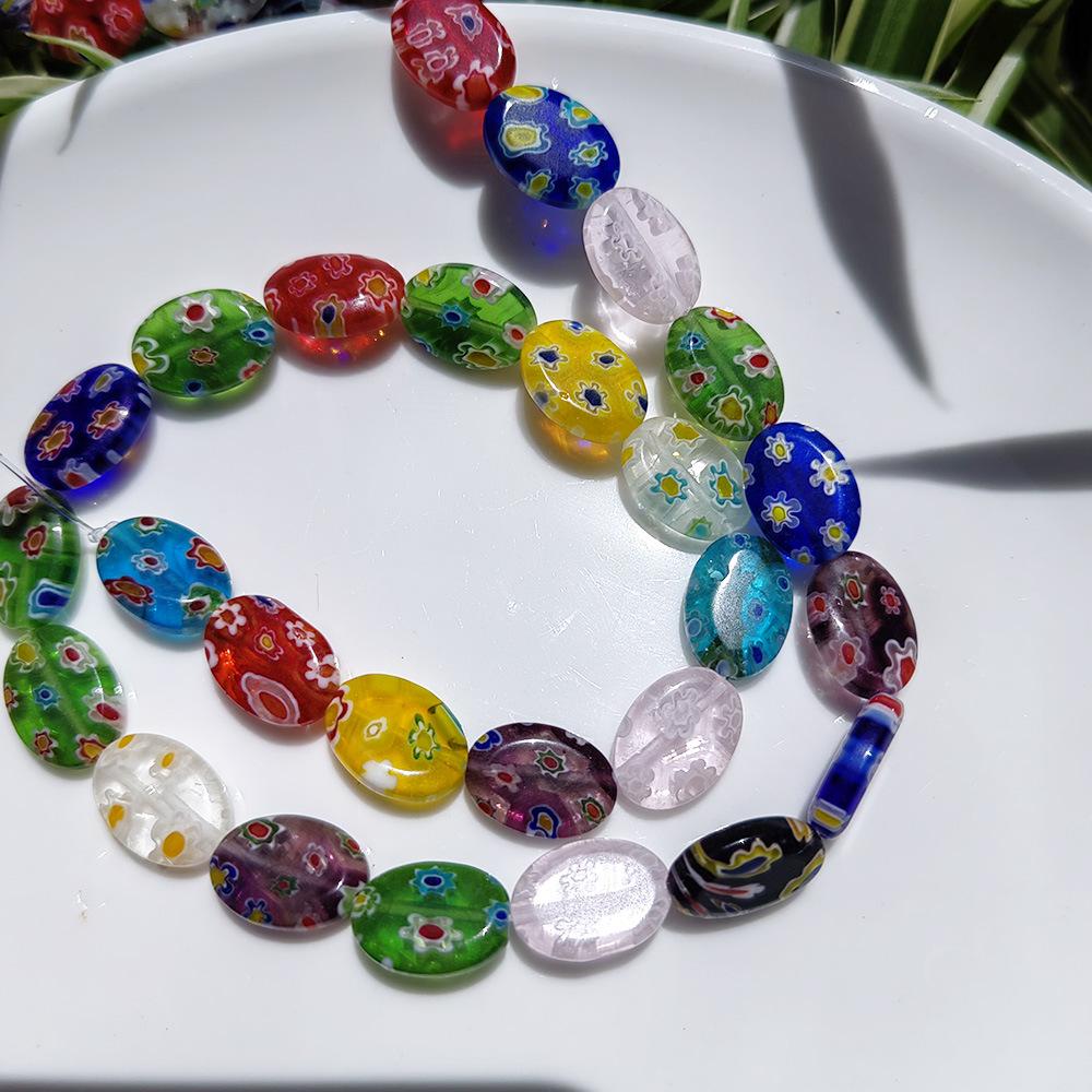 Millefiori Flower Glass Beads - Round Flat Beads for DIY Jewelry Making
