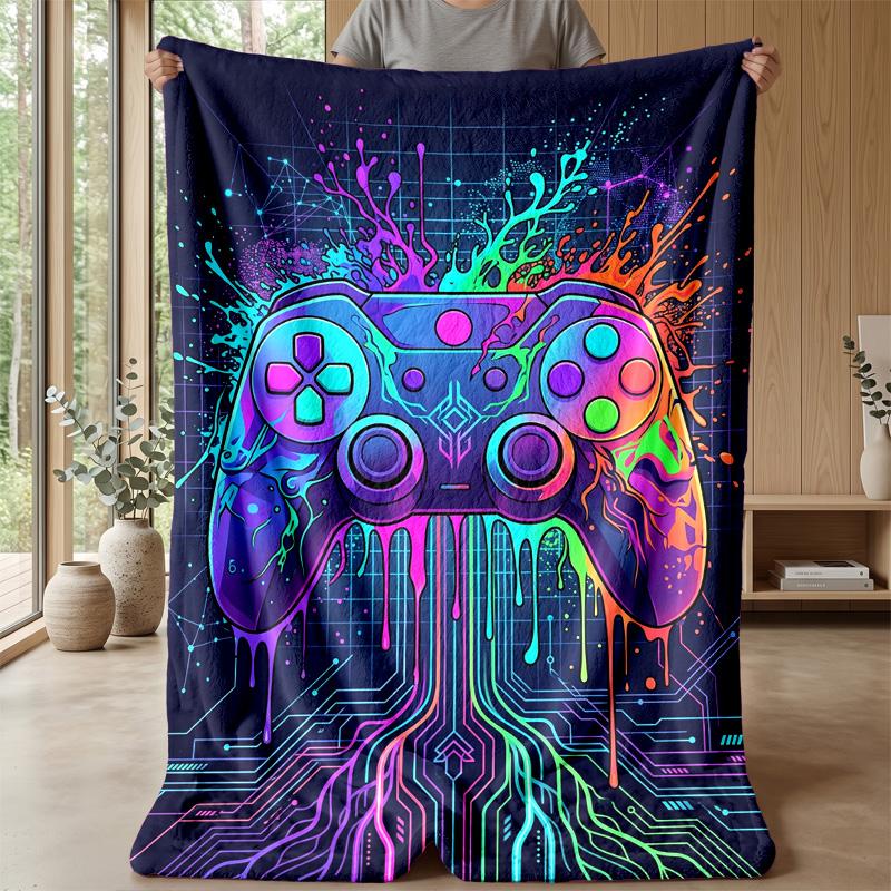 Neon Game Controller Art Theme blanket Lightweight Warm Flannel Blanket Decorative Throw Blanket for Home Decoration