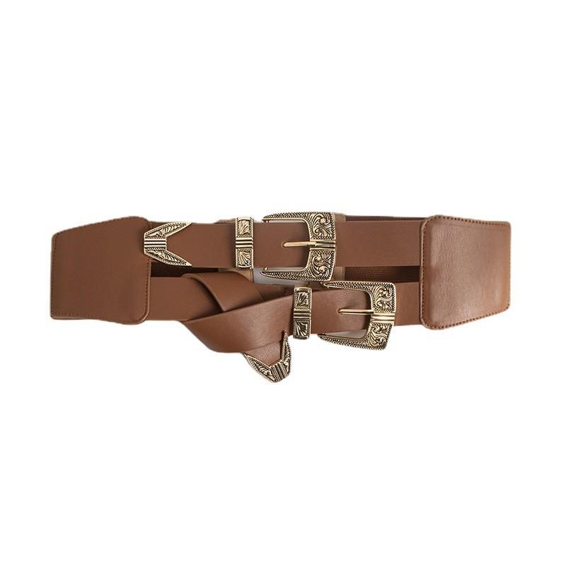 Leather Cowgirl Inspired Waist Cincher With Sculpted Embroidery For Women Fashionable