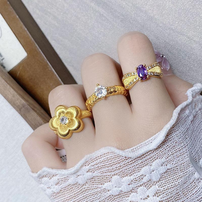 Italian Vintage Brushed Bramble Vine Zircon Ring Medieval Vintage Brushed Small Flower Personality Ring