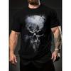 European Size Men's Gothic Skull Print T-Shirt - Short Sleeve Casual Round Neck Tee with Edgy Bone Design, Machine Washable All-Season Top for Attire