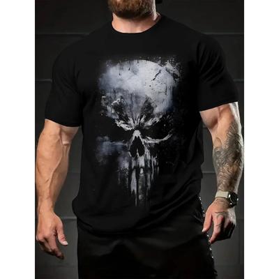 T-shirt Gotica da Uomo con Stampa Teschio - Manica Corta Casual Girocollo con Design Osseo Audace, Lavabile in Lavatrice, Top per Tutte le Stagioni per l'Abbigliamento