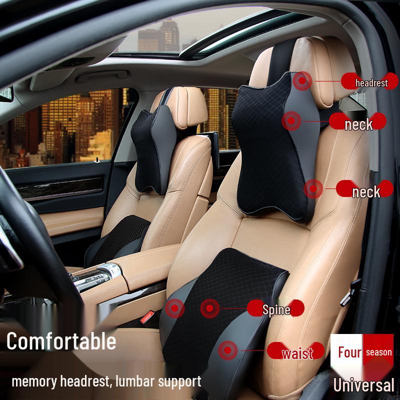 Universal Four-Season Car Neck and Lumbar Support Pillow with Memory Foam