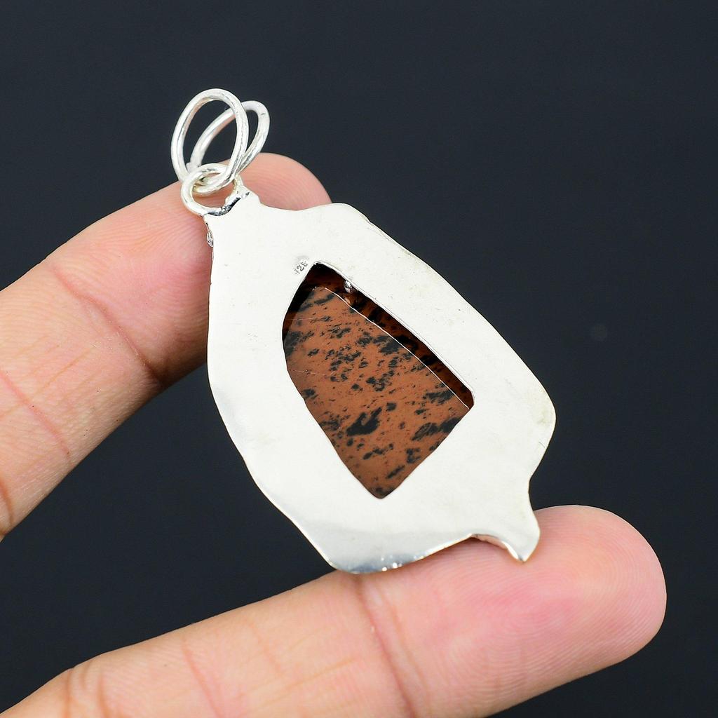 Natural Mahogany Obsidian Gemstone 925 Sterling Silver Pendant Flower For Women