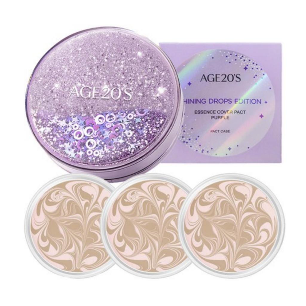 [Age 20's] Shining Drops Edition Essence Cover Pact Purple (Case +3 refills)