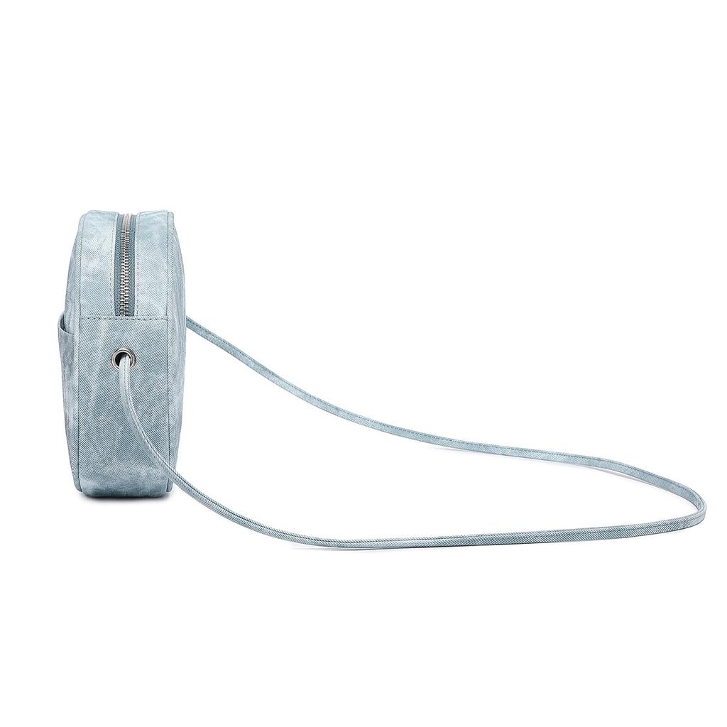 YONBEN Women's PU Circle Crossbody Bag with Zipper and Adjustable Knotted Shoulder Strap, PuFog Blue