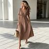 New Summer Women's Clothing V-neck Loose and Comfortable Long Solid Color Short-sleeved Dress