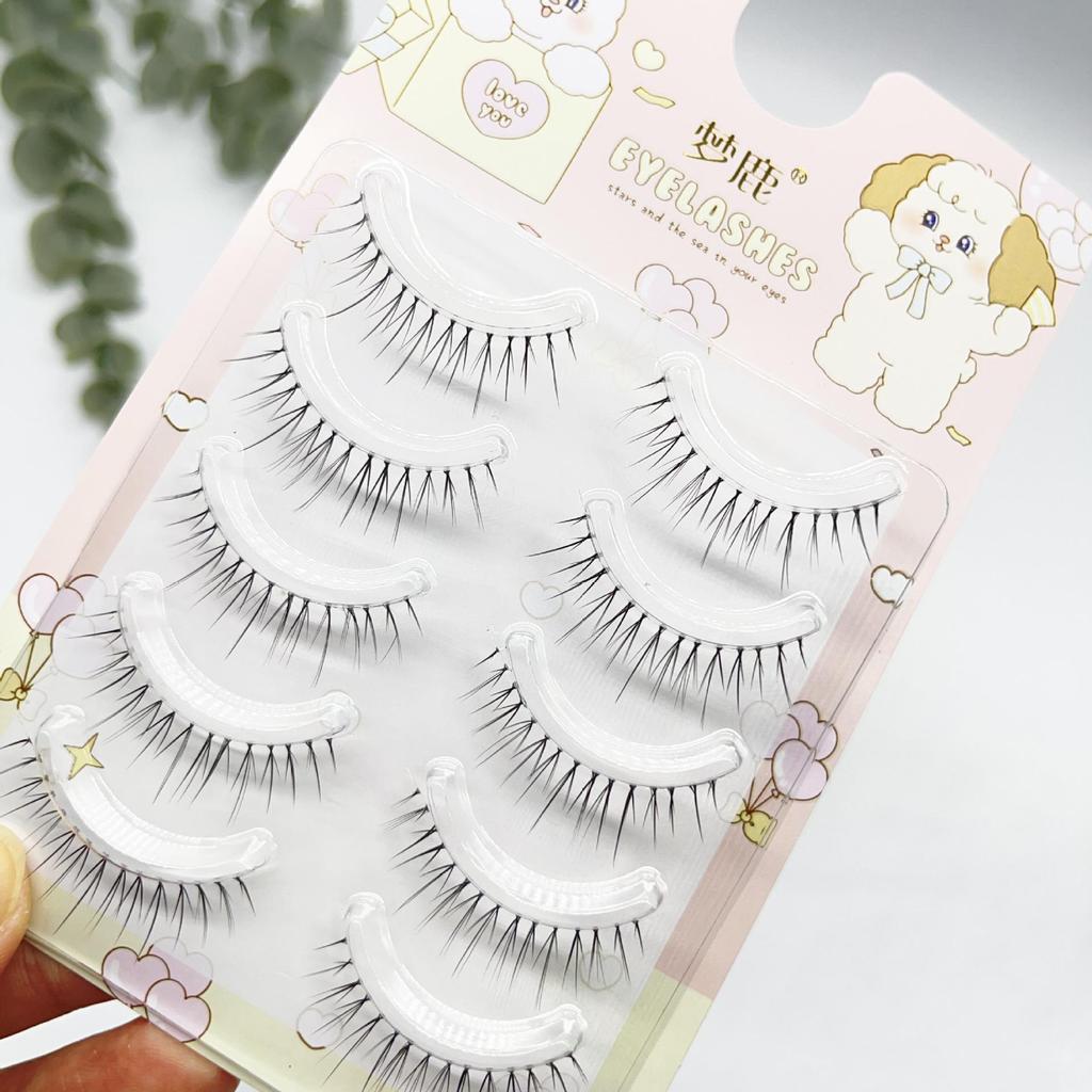 Dream Deer W-71 Natural V-Shape Manga False Eyelashes for Beginners - Transparent Stem One-Piece.