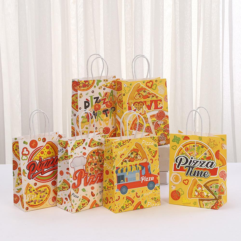 

StoBag, Pizza themed Pattern Gift Bags, for Store Takeaway, Party supplies, Children s package, Reusable Paper, 12/30pcs 12pcs&15x8x21cm