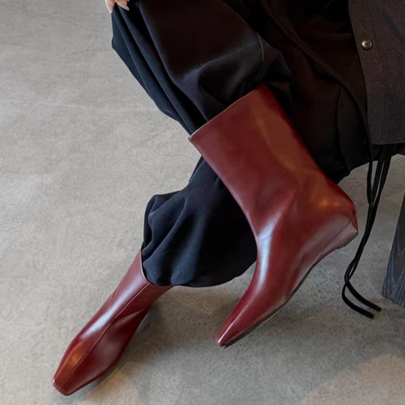 Low Heel Single Boots Autumn New Square Toe Splice Cover Foot Soft Sole Anti-Slip Wear-Resistant Short Boots