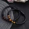 High Quality Leather Bracelet Lava Chakra Stone Beads Black Tiger Eye Bracelets Magnetic Buckle Bangles Braid Rope Chain for Men