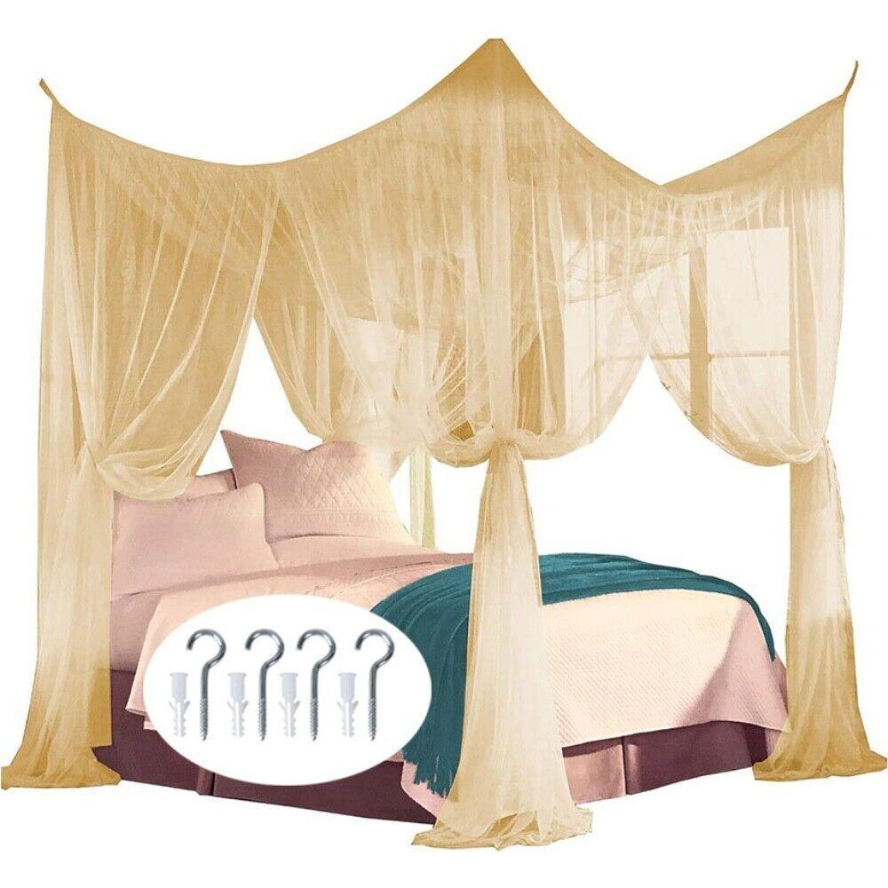 Breathable Mosquito Net Canopy 4 Corner Post Bed Curtains  For Full/Queen/King Indoor Outdoor