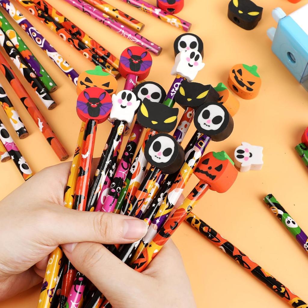 DIYASY 48 Pcs Halloween Pencils with Erasers, Holiday Wood Pencils Bulk for Kids Assorted Fall Pencil Set for Goodies Gift Prize Party Favor Supplies