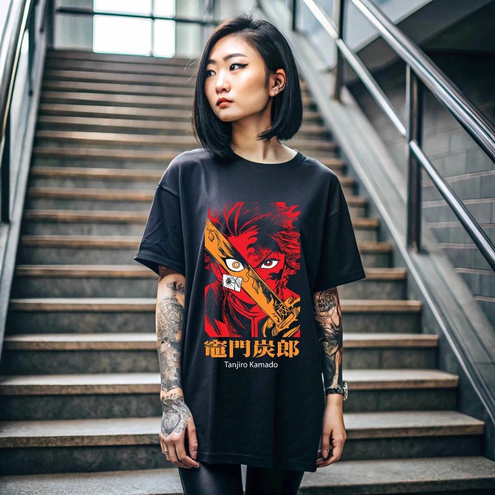 Anime Tanjiro Demon Slayer Tshirt Kimetsu No Yaiba Horror Black Tshirt S