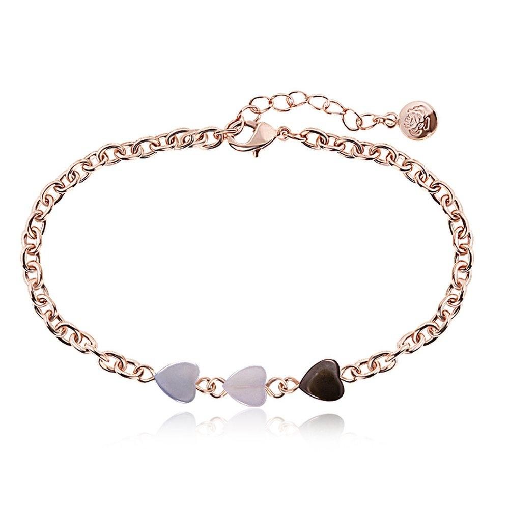 Natural Mother-of-Pearl Triple Heart Chain Bracelet Ba0495
