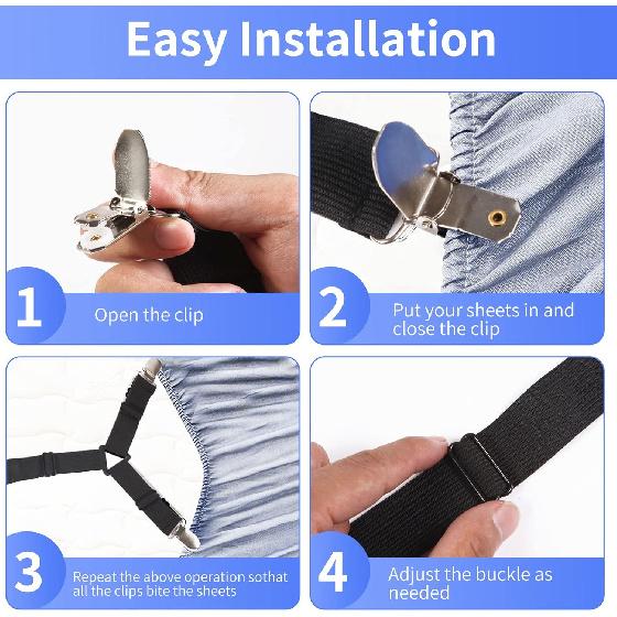Luyena Bed Sheet Straps,4+1 Pcs Fitted Sheet Clips Holder,Upgraded Triangular Sheet Clip for Corner, Elastic Adjustable Sheet Strap for Mattress