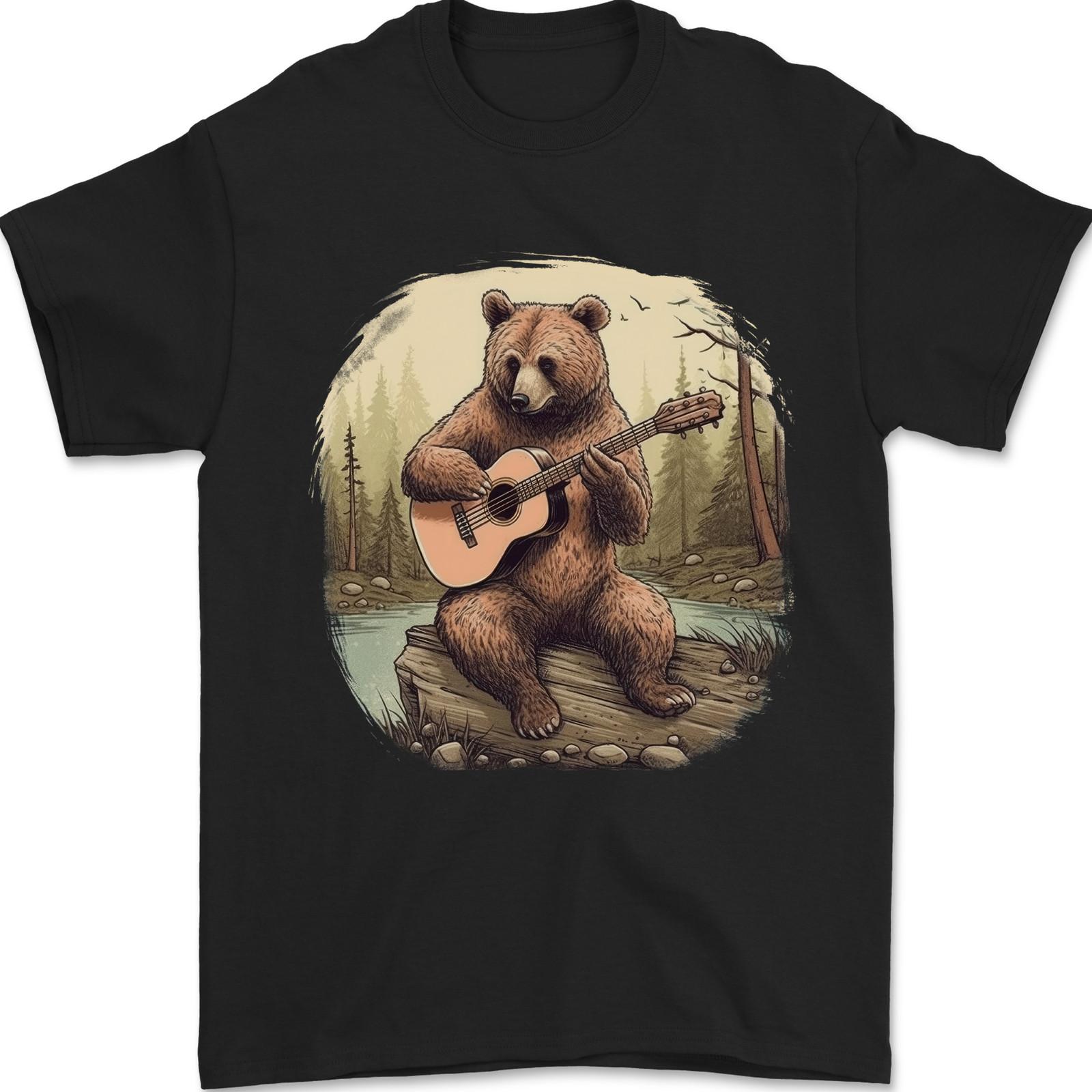 26 A Bear Playing a Ukulele Acoustic Guitar Mens T-Shirt 100% Cotton Unisex T-Shirt XL