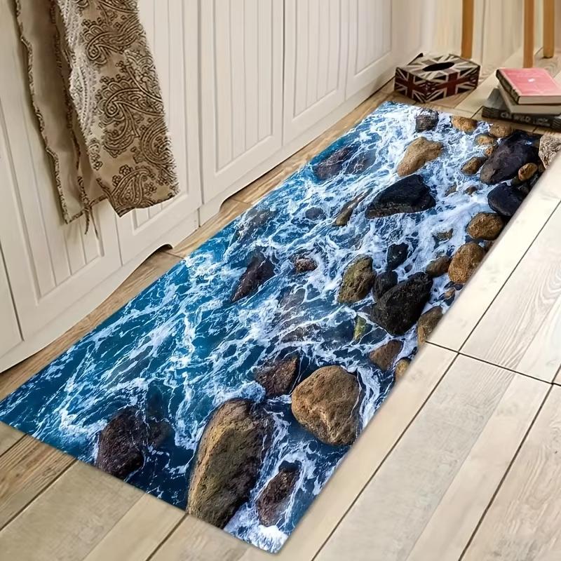 VIKAMA Coastal Style Bathroom Carpet, With Excellent Water Absorption, Door Mat, Kitchen Entrance Mat, Laundry Room Carpet