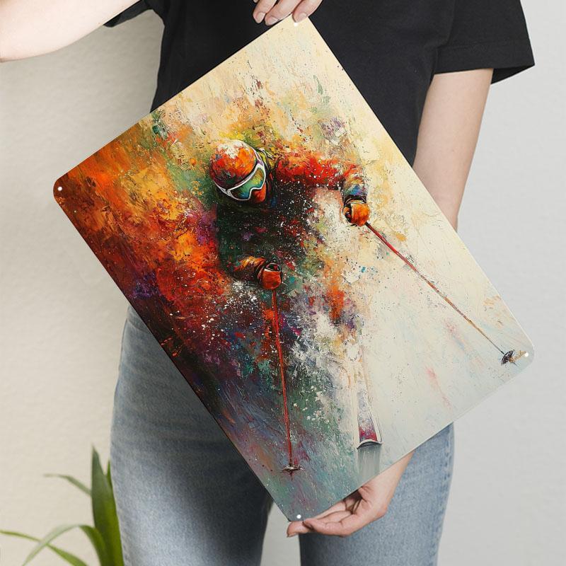 Abstract Skier Art - Winter Sports Action Tinplate Signs Sport Poster Vintage Metal Plates Bathroom Decoration Living Room Bar