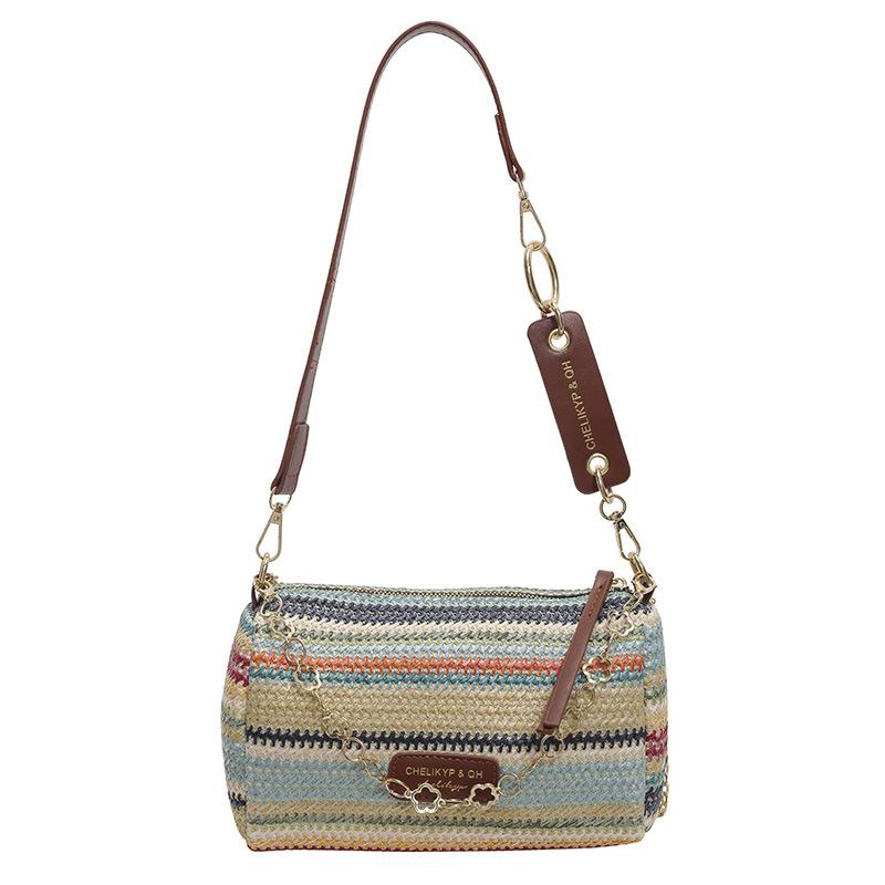 

2025 new niche design fashionable color straw bag casual versatile temperament chain portable shoulder women s bag