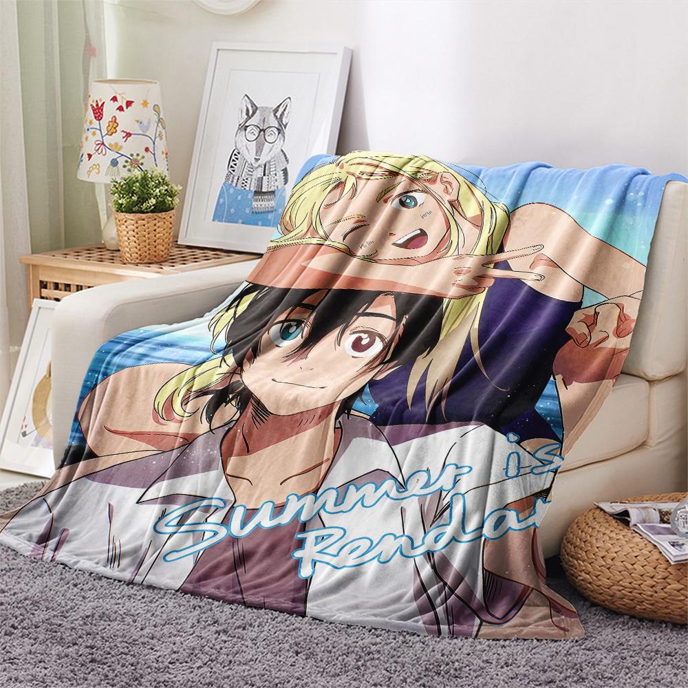 1PC Summer time Rendering Print Flannel Blanket, High quality All Seasons, Home Decor, Warmth and Comfort, Perfect for Christmas Gifts