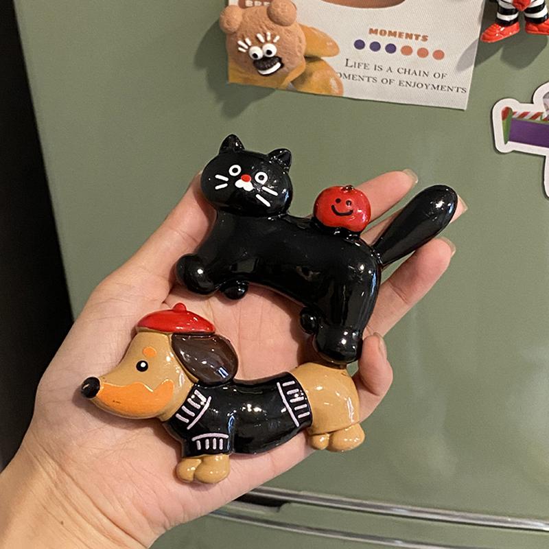 Home Cartoon Personalized Magnetic Stickers Photo Wall Creative Dachshund Fridge Sticker Cartoon Resin Cat Refrigerator Magnets