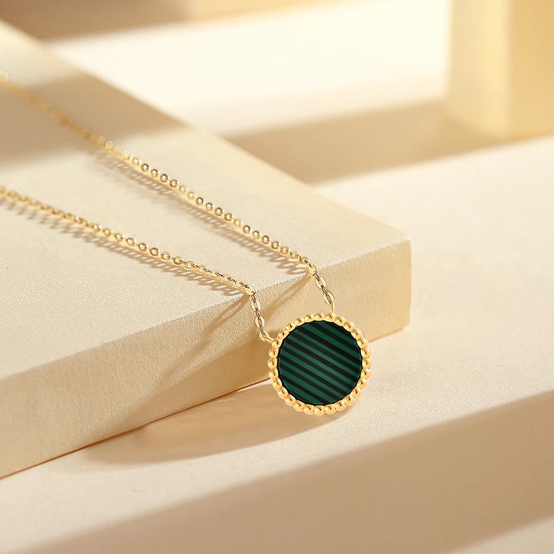 Sterling Silver Malachite Necklace & Earring Set - Luxurious Round Design for Women