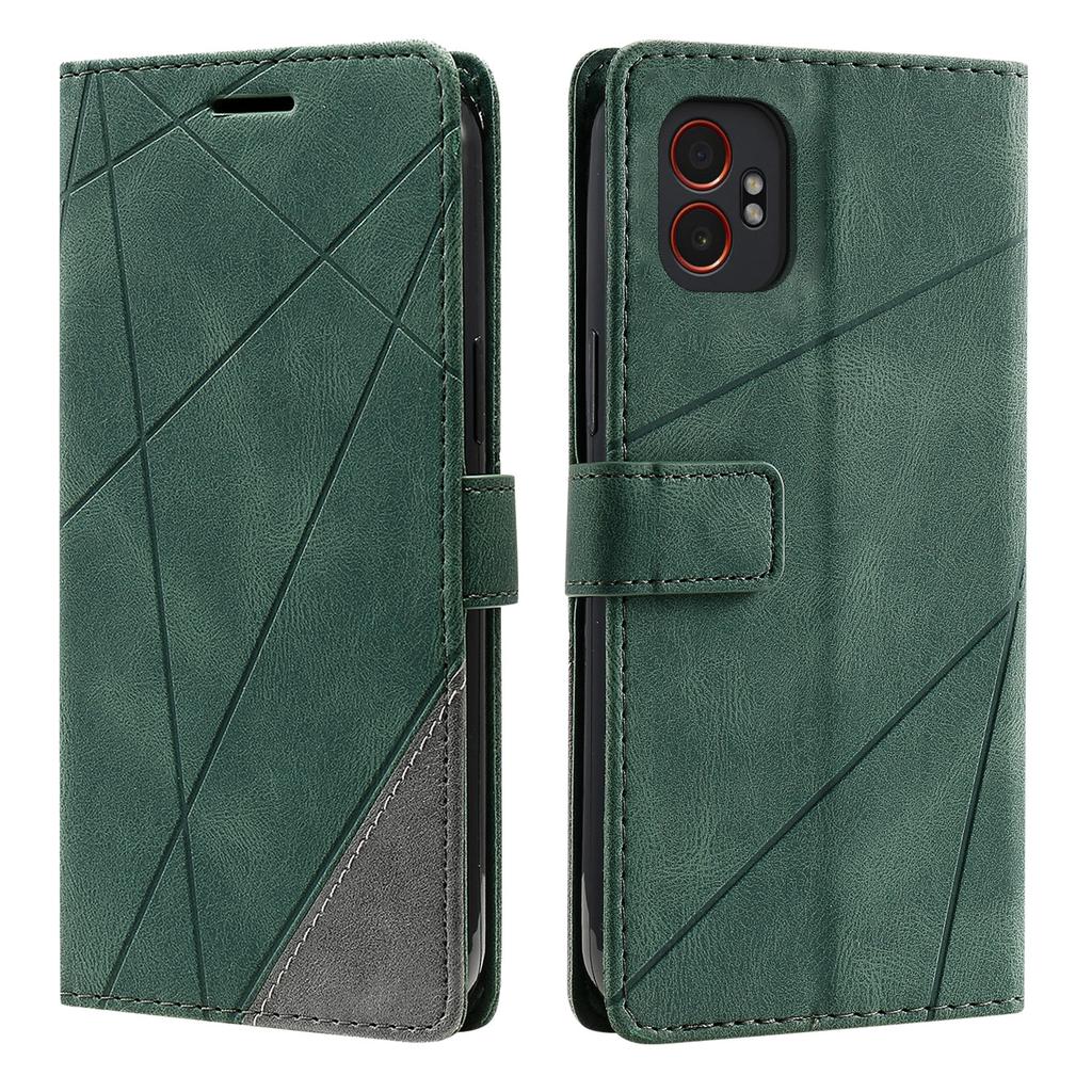 For Samsung Galaxy XCover7 Pro Case Imprinted Lines PU Leather Splicing Wallet Phone Cover with Wrist Strap