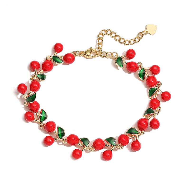 

HECHENG,Fashion Sweet Strawberry Red Cherry Drip Oil Bracelet Women s Fruit Department Cute Bracelet Party Gift Other Вишня