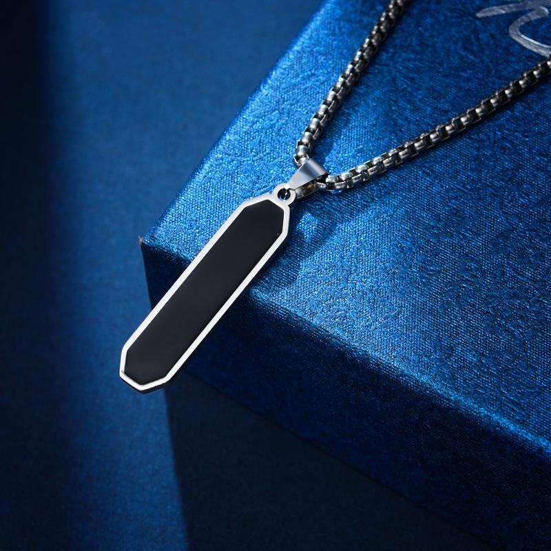 Minimalist Geometric Necklace: Steel Chain with Black Drip Oil Titanium Bar Pendant