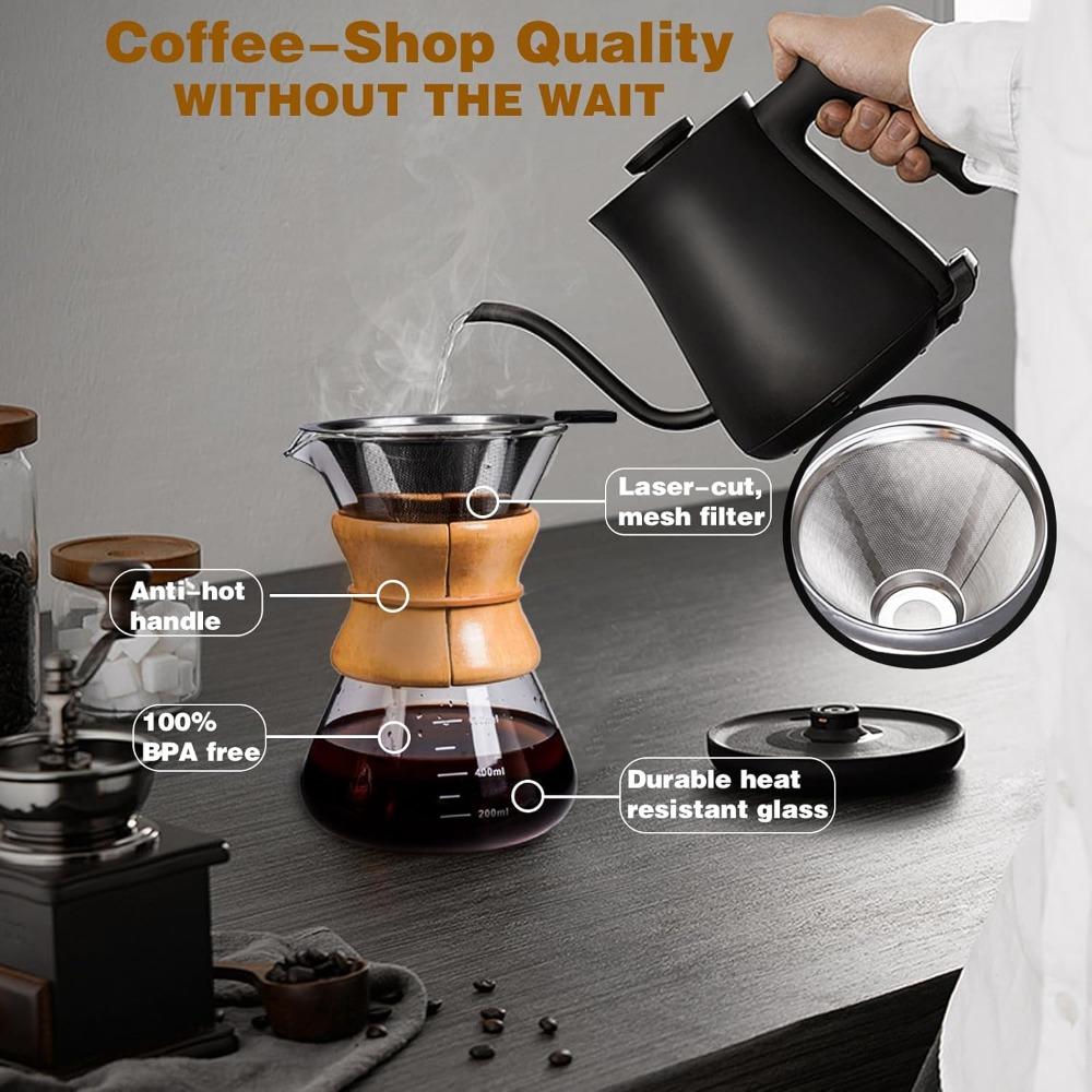 27 Oz Coffee Maker with Stainless Steel Drip Filter, Hand Pour Over Coffee Maker, Coffee Maker, Lead-free Borosilicate Glass Pot