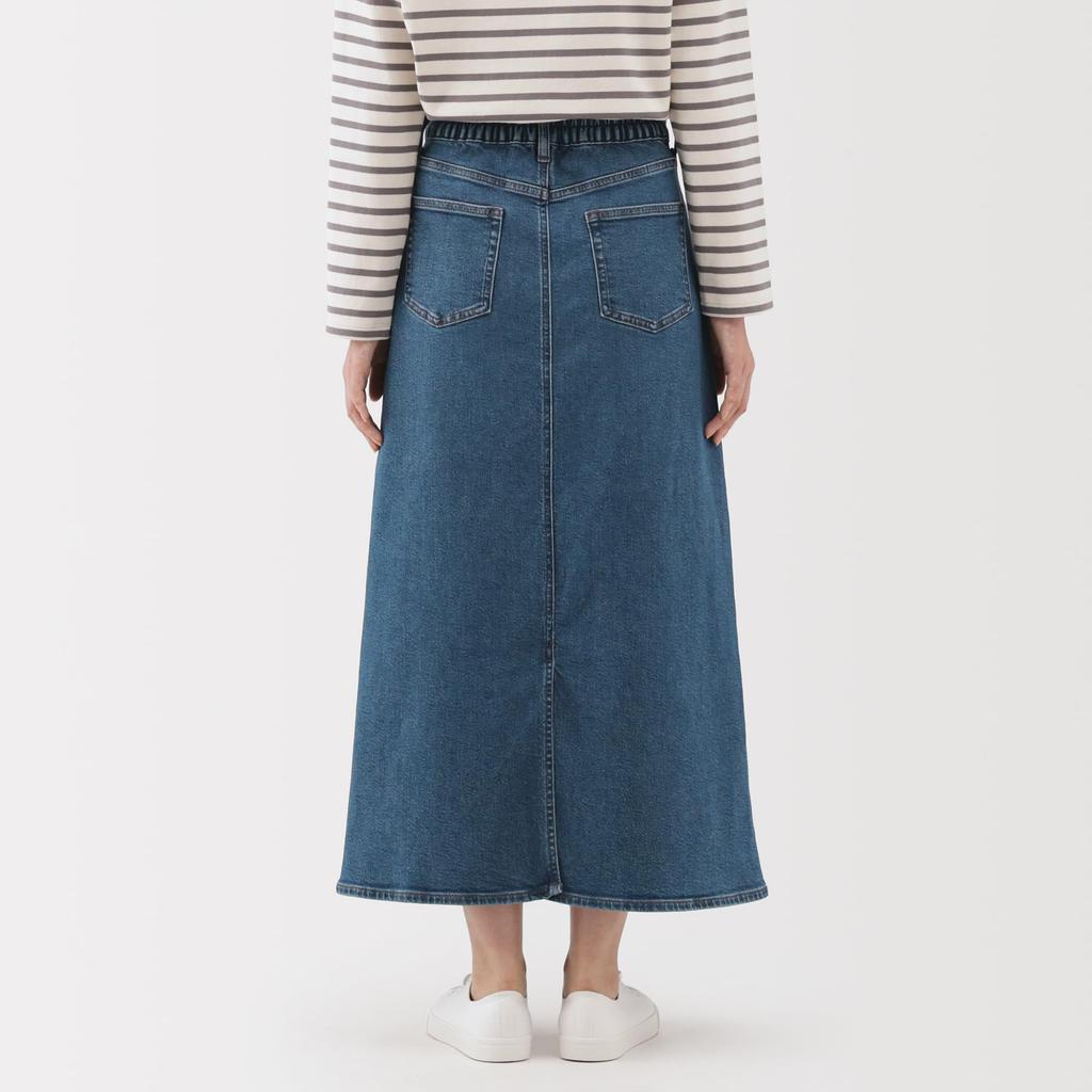 MUJI Damen Stretch Denim A-Linien-Rock, Blau, Größe L, BE1Z3A5A