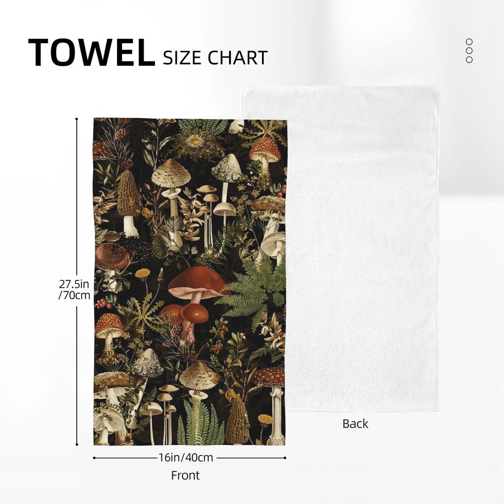 Midnight Mushrooms Forest Botanical Night Garden Soft Face Towel Quick Dry Pool Bath Cotton Towels Absorbent