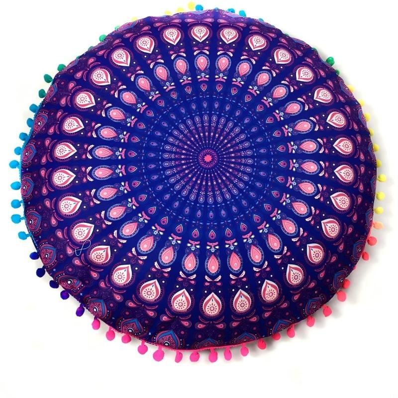 Bohemian 43cm/80cm Round Pillow Case Mandala Pattern Cushion Cover Indian Elephant Retro Meditation Floor Decorative Pillows