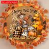 2D Flat 20*20cm, Autumn Home Decoration, Featuring A Wooden Circular Creative Logo Scarecrows and Pumpkins, Suitable for Home, Kitchen, Garden