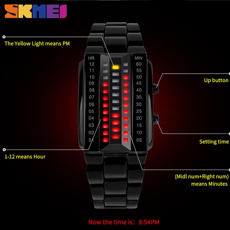 SKMEI Luxury Creative Sport Watch Men Stainless Steel Strap 5Bar Waterproof Digital Wristwatches