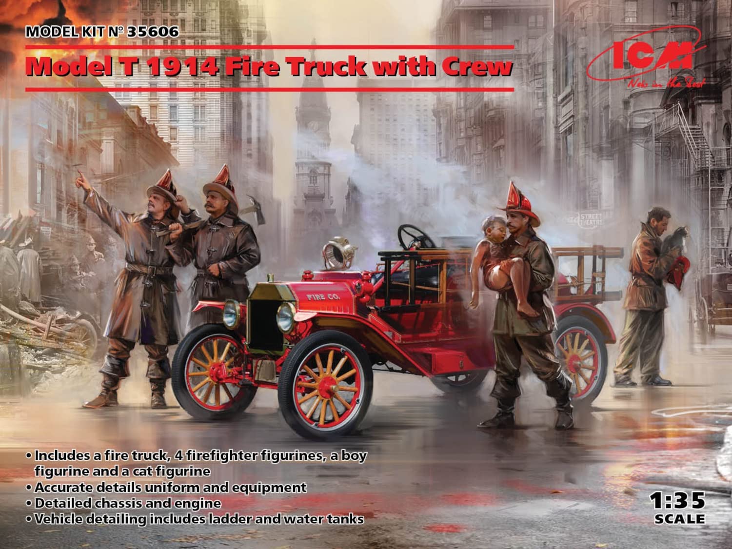 

ICM Model T Ford 1914 Пожарная машина с экипажем Пластиковая модель 35606 1/35
