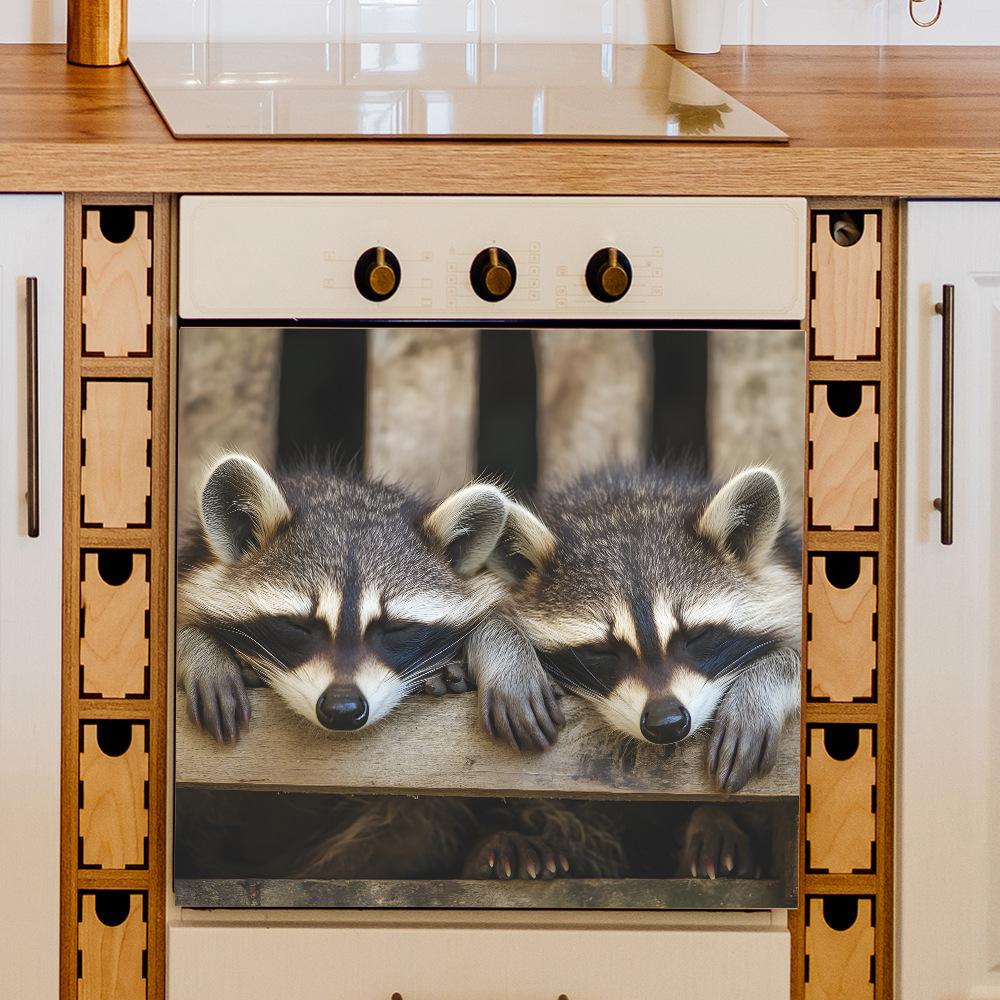 Two Sleeping Baby Raccoons In The Kitchen Ambience Beautify Decorative Walls with Self-adhesive Stickers