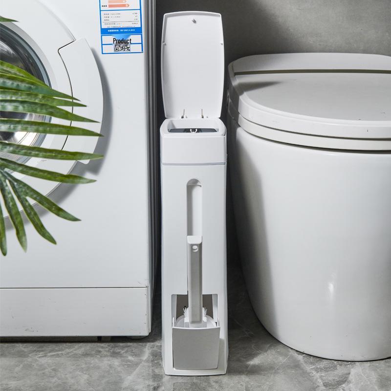 Ultra-Thin Bathroom Toilet with Covered Brush & Crevice Trash Can