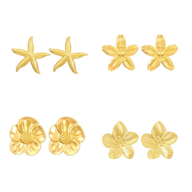 

Stainless Steel Petal Flower Earrings Distinctive Gold Flower Earrings Adornment Portable Ear Studs Charm for Parties 1