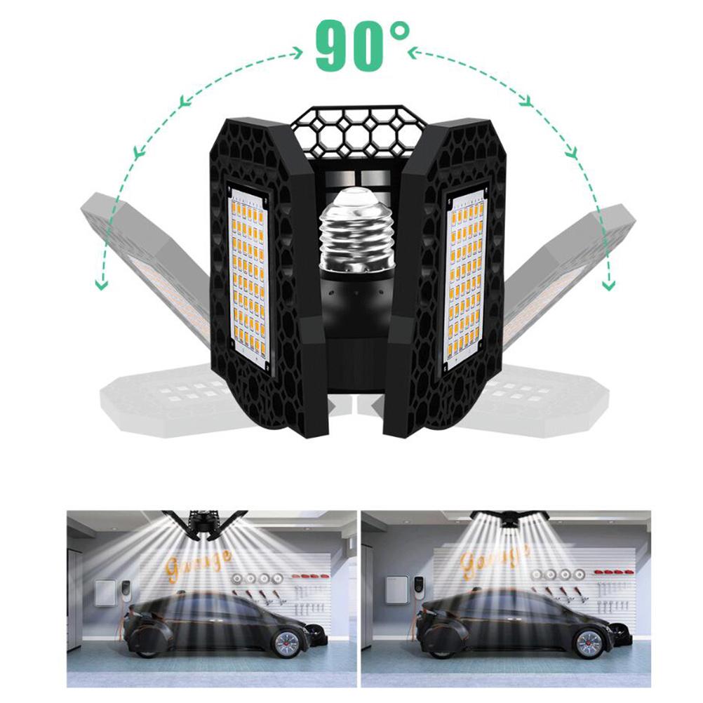 LED Garage Light E27 Deformable Ceiling Light Three-Leaf Folding High Bay Lamp 60W White