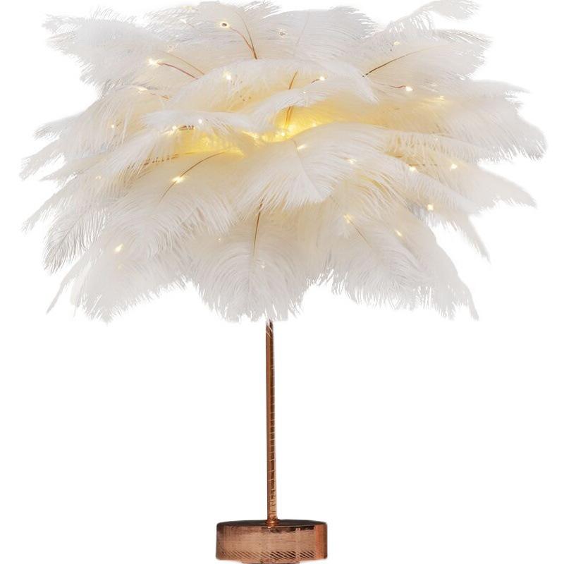 Feather Decoration Nordic Ins Style Bedside Lamp for Bedroom or Living Room - Modern Night Light