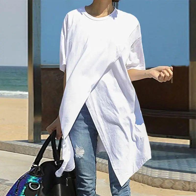 

Mid to Long Slim Bottom Top for Women Mid Length Long Length Slit Underwear Blouse Tops Female WHITE All yards