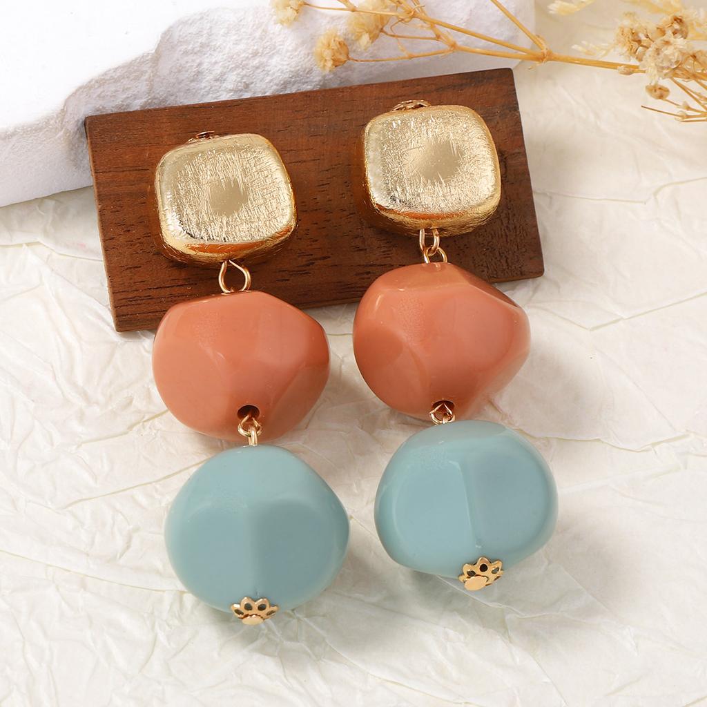 DIGADAGU Alloy Resin Stitching Geometric Dangle Earrings New Simple Retro Earrings Women's Party Zircon Accessories