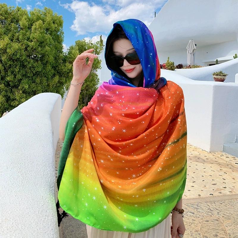 

Summer Women Large-size Printed Cotton Linen Beach Shawls Muslim Hijabs Ethnic Scarf Travel Sunscreen Scarf/Scarves 90x180cm