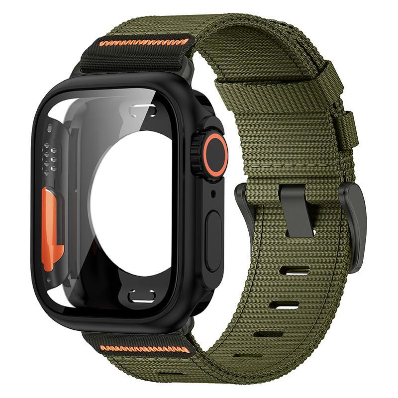 Nylon Loop Strap+PC Case For Apple Watch Series 11 10 42mm 46mm 45mm 44mm 41mm 40mm Cover Band for Iwatch 9 8 7 6 5 SE3/2/1 3 21