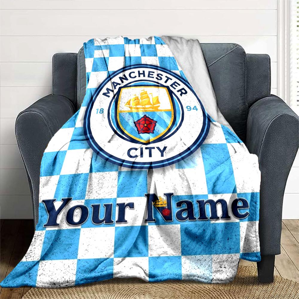 Name Custom Manchester City FC Print Flannel Blanket High Quality Warm Comfortable Cover for All Seasons Perfect for Gifts Home Decor