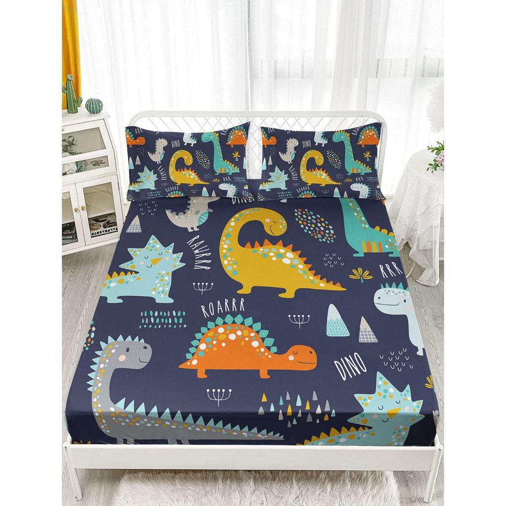 Cartoon Animal Little Dinosaur Pattern Bed Hat Four-Piece Bedding Set Bedroom Dormitory Bedding Decoration