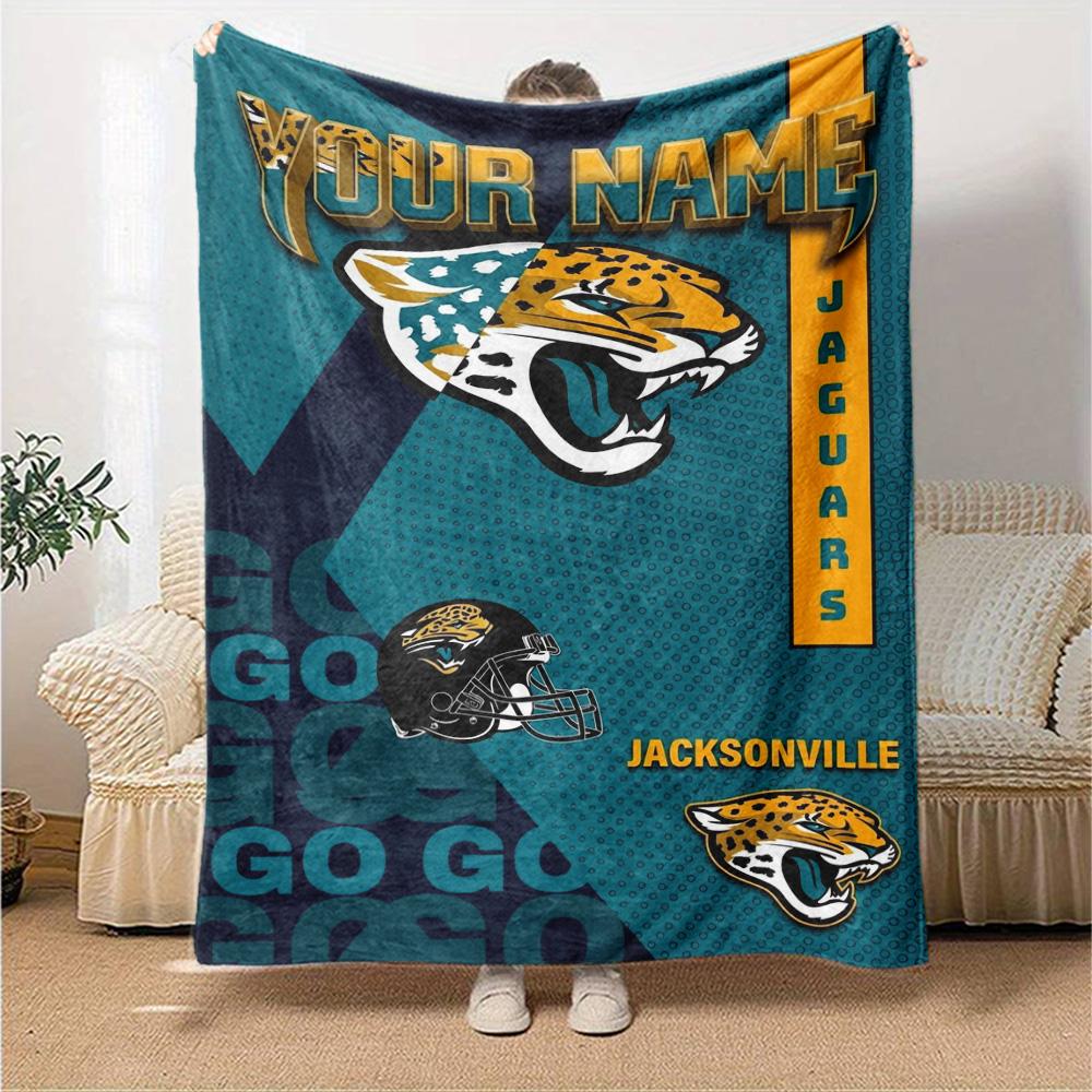 Name Custom Jacksonville Jaguars Print Flannel Blanket High Quality Warm Comfortable Cover for All Seasons Perfect for Gifts Home Decor