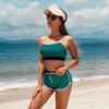 CHARMLEAKS Sportliches, lässiges Crop-Bikini-Set für Damen, zweiteiliger Badeanzug mit Farbblock-Motiv